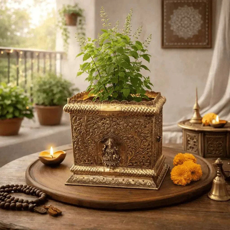Brass Lakshmi Design Tulsi Planter / Pot Vedansh Craft