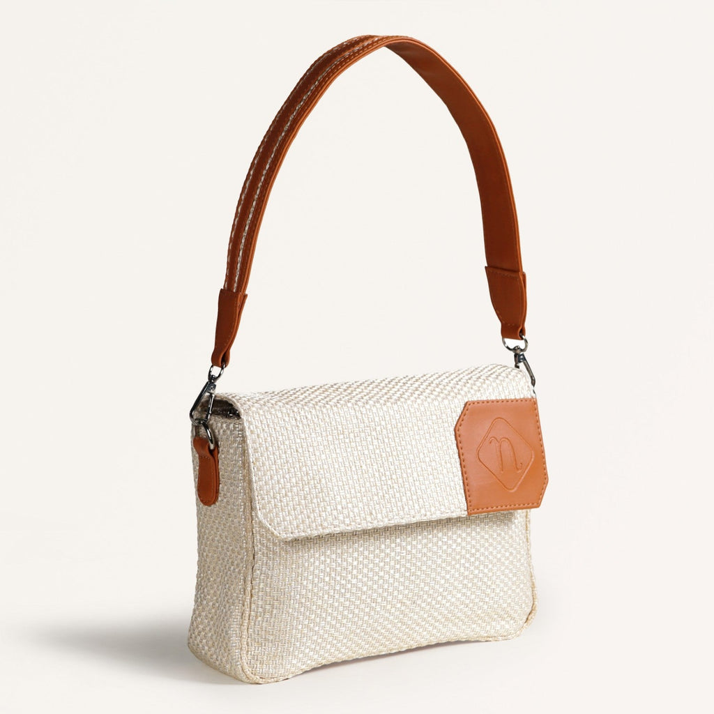 Beige And Tan Vegan Leather Shoulder Bag Nestasia