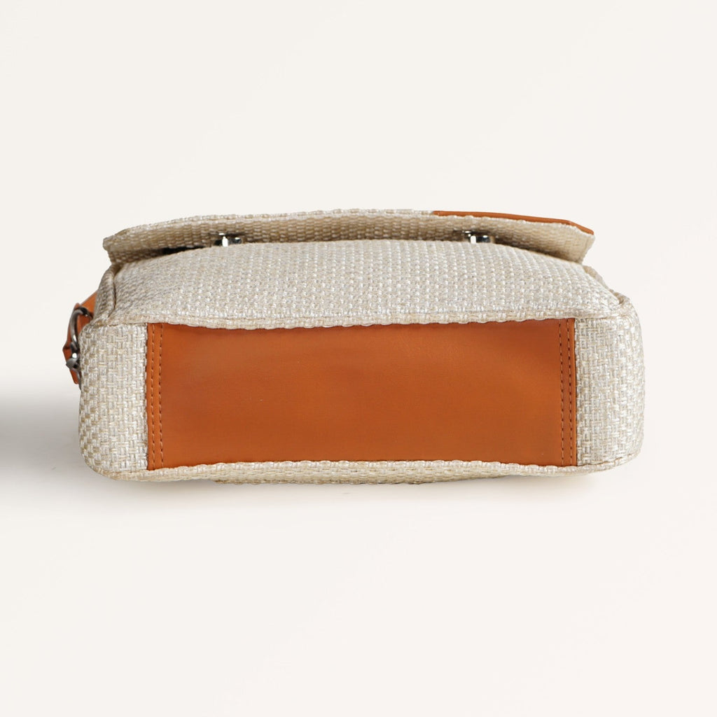 Beige And Tan Vegan Leather Shoulder Bag Nestasia