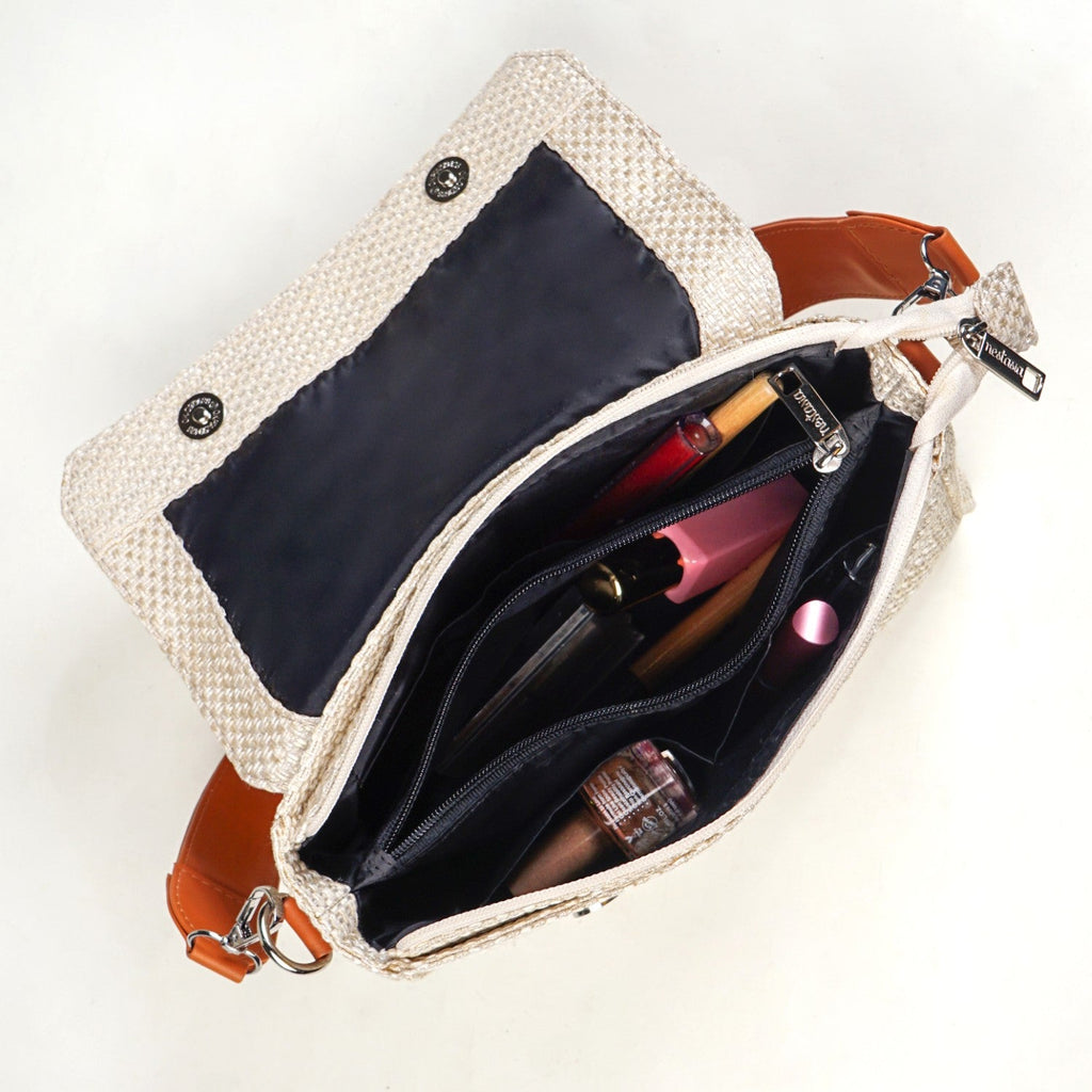 Beige And Tan Vegan Leather Shoulder Bag Nestasia