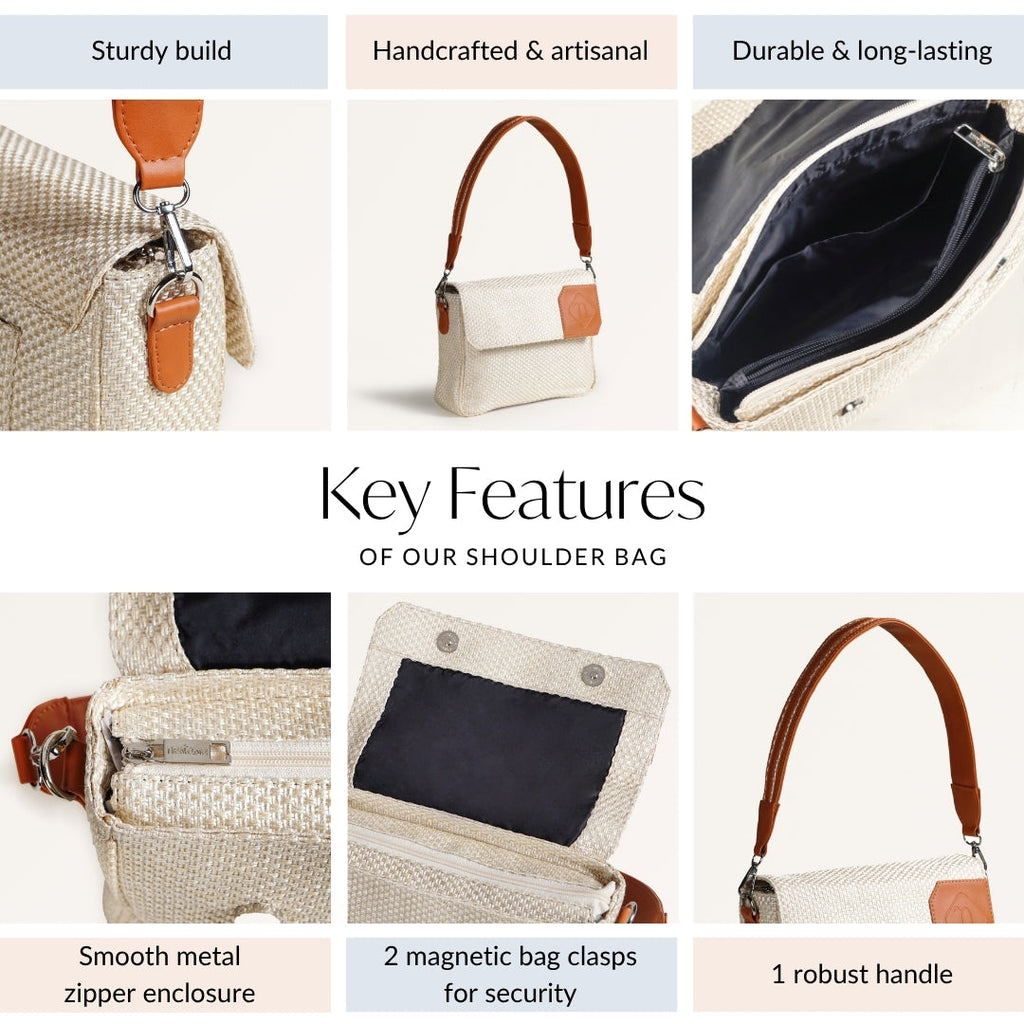 Beige And Tan Vegan Leather Shoulder Bag Nestasia