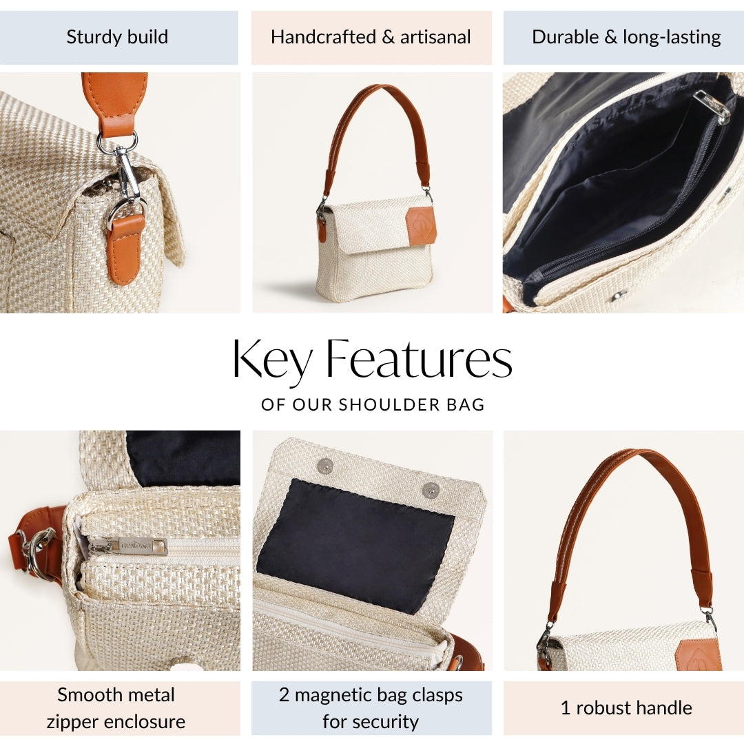 Beige And Tan Vegan Leather Shoulder Bag Nestasia