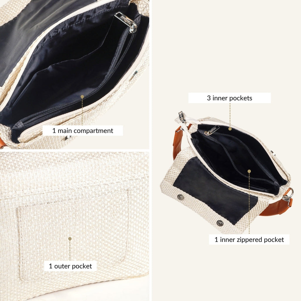 Beige And Tan Vegan Leather Shoulder Bag Nestasia