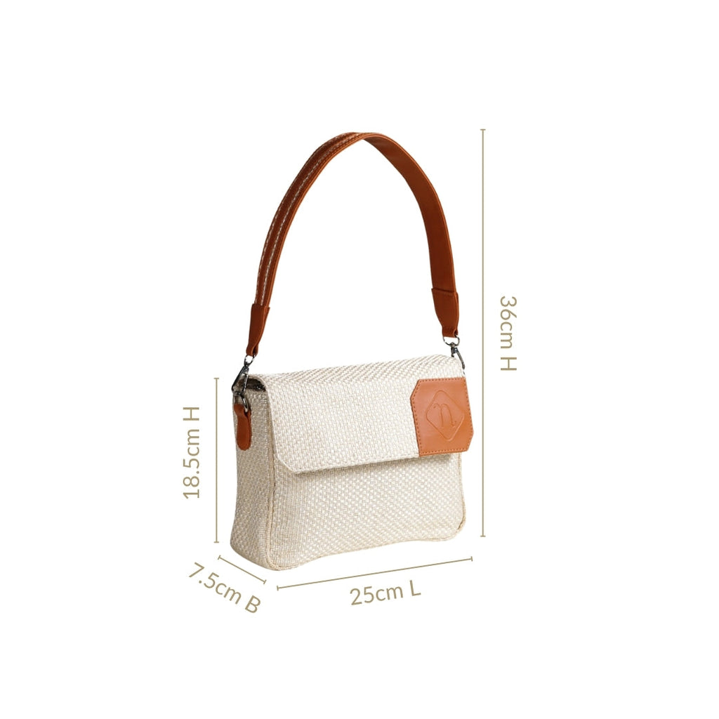 Beige And Tan Vegan Leather Shoulder Bag Nestasia