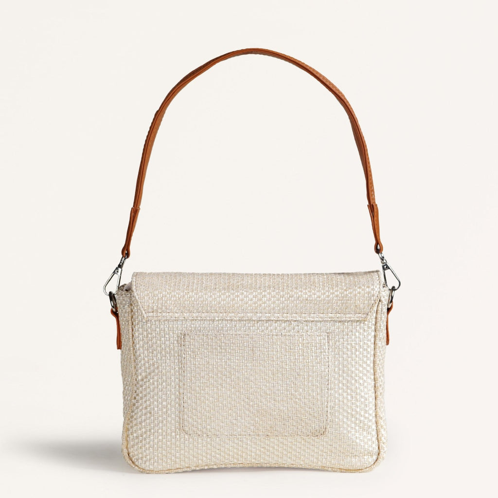 Beige And Tan Vegan Leather Shoulder Bag Nestasia