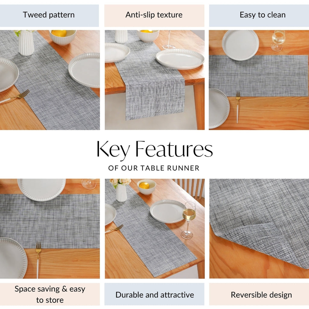 Reversible Washable Table Runner Grey 180x30cm Nestasia