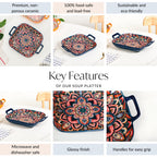 Mandala Melange Ceramic Serving Platter Dish Square Blue Nestasia
