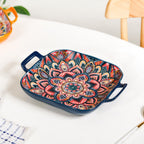 Mandala Melange Ceramic Serving Platter Dish Square Blue Nestasia