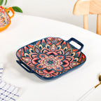 Mandala Melange Ceramic Serving Platter Dish Square Blue Nestasia
