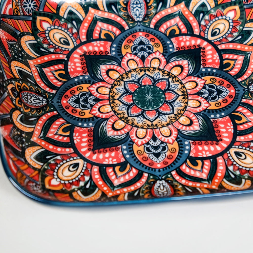 Mandala Melange Ceramic Serving Platter Dish Square Blue Nestasia