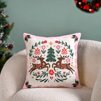 Twin Reindeers Embroidered Cotton Cushion Cover 40x40cm Nestasia