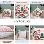 Twin Reindeers Embroidered Cotton Cushion Cover 40x40cm Nestasia