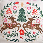 Twin Reindeers Embroidered Cotton Cushion Cover 40x40cm Nestasia