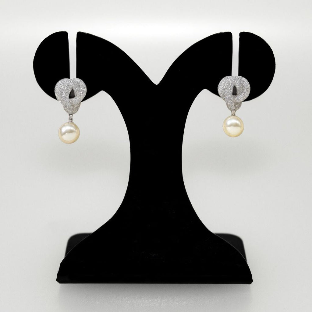 Iridescent Twist And Pearl Drop Earrings Silver Nestasia