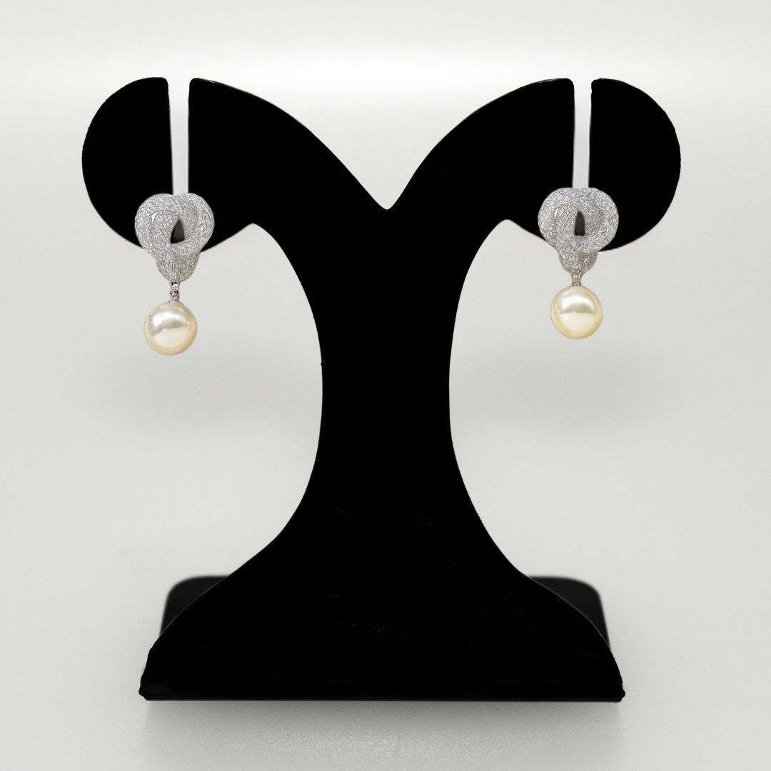 Iridescent Twist And Pearl Drop Earrings Silver Nestasia