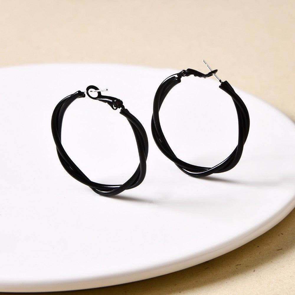 Twisted Multi Layered Black Hoop Earrings Nestasia