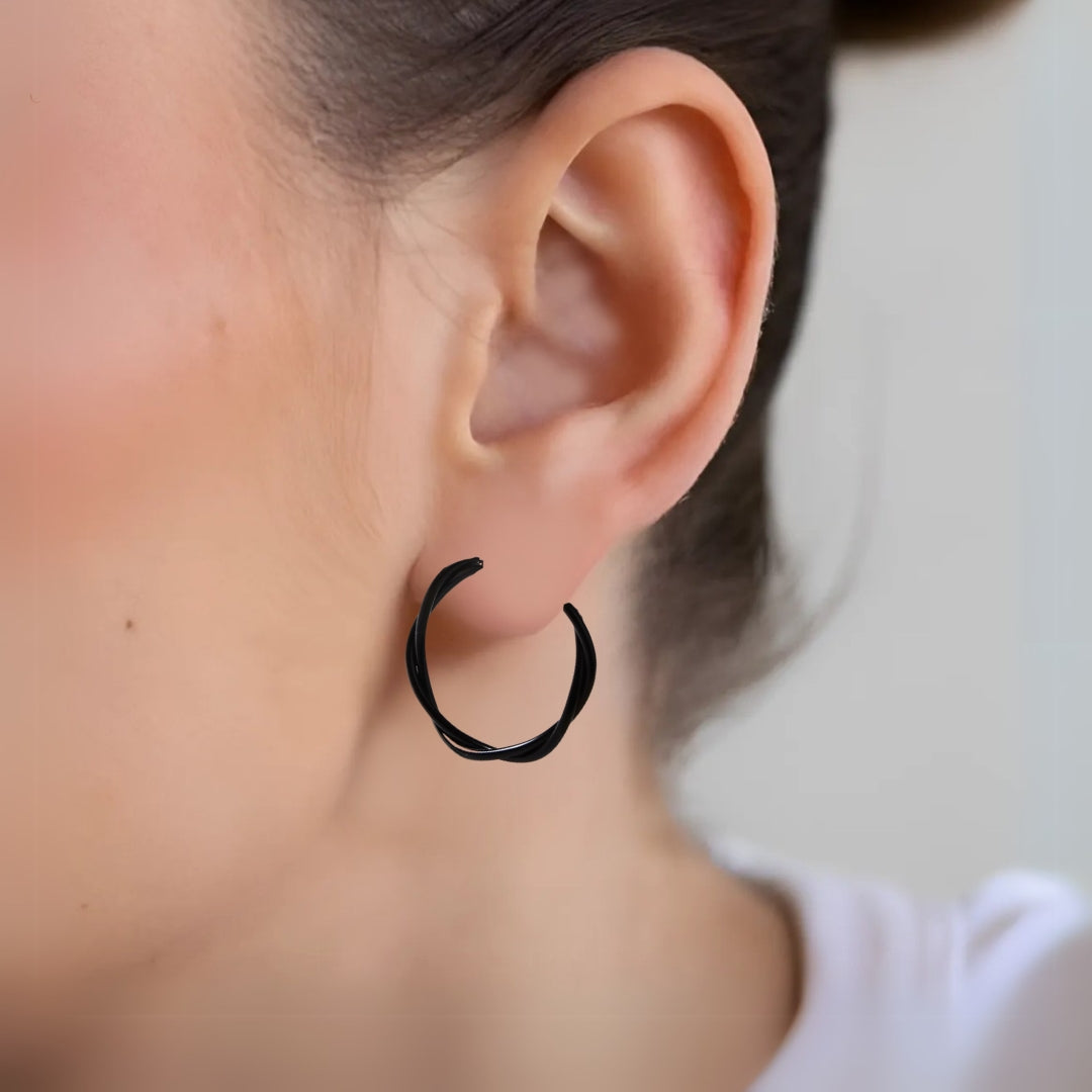 Twisted Multi Layered Black Hoop Earrings Nestasia