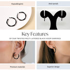 Twisted Multi Layered Black Hoop Earrings Nestasia