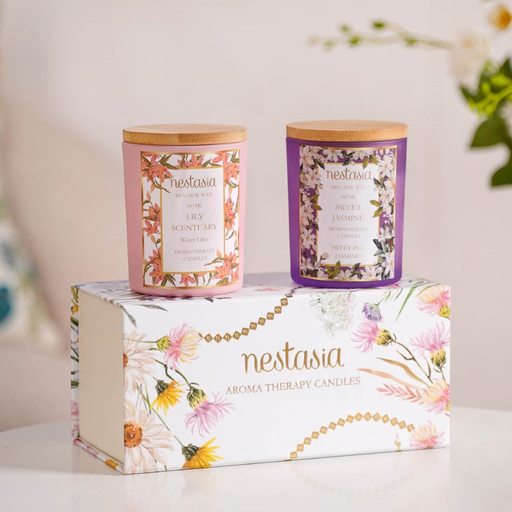 Jasmine & Lily Soy Wax Scented Candles Set Of 2 Nestasia