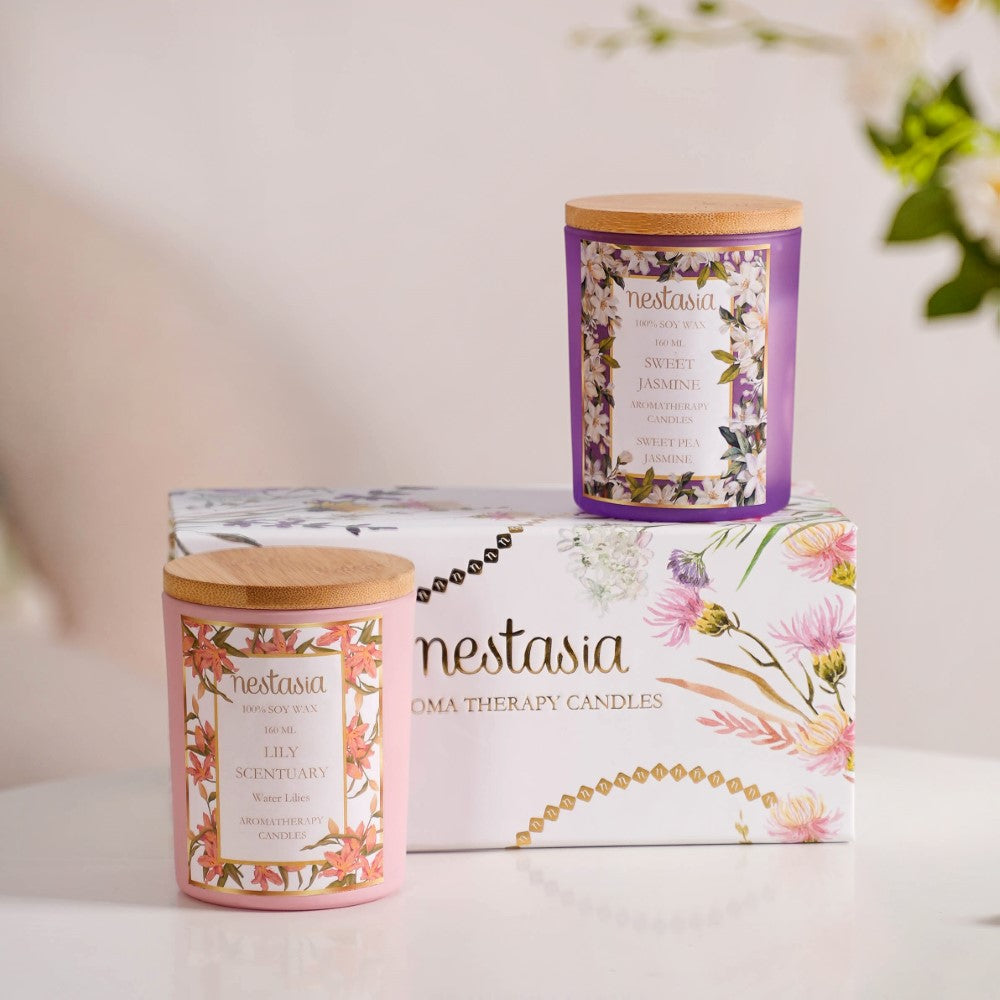 Jasmine & Lily Soy Wax Scented Candles Set Of 2 Nestasia
