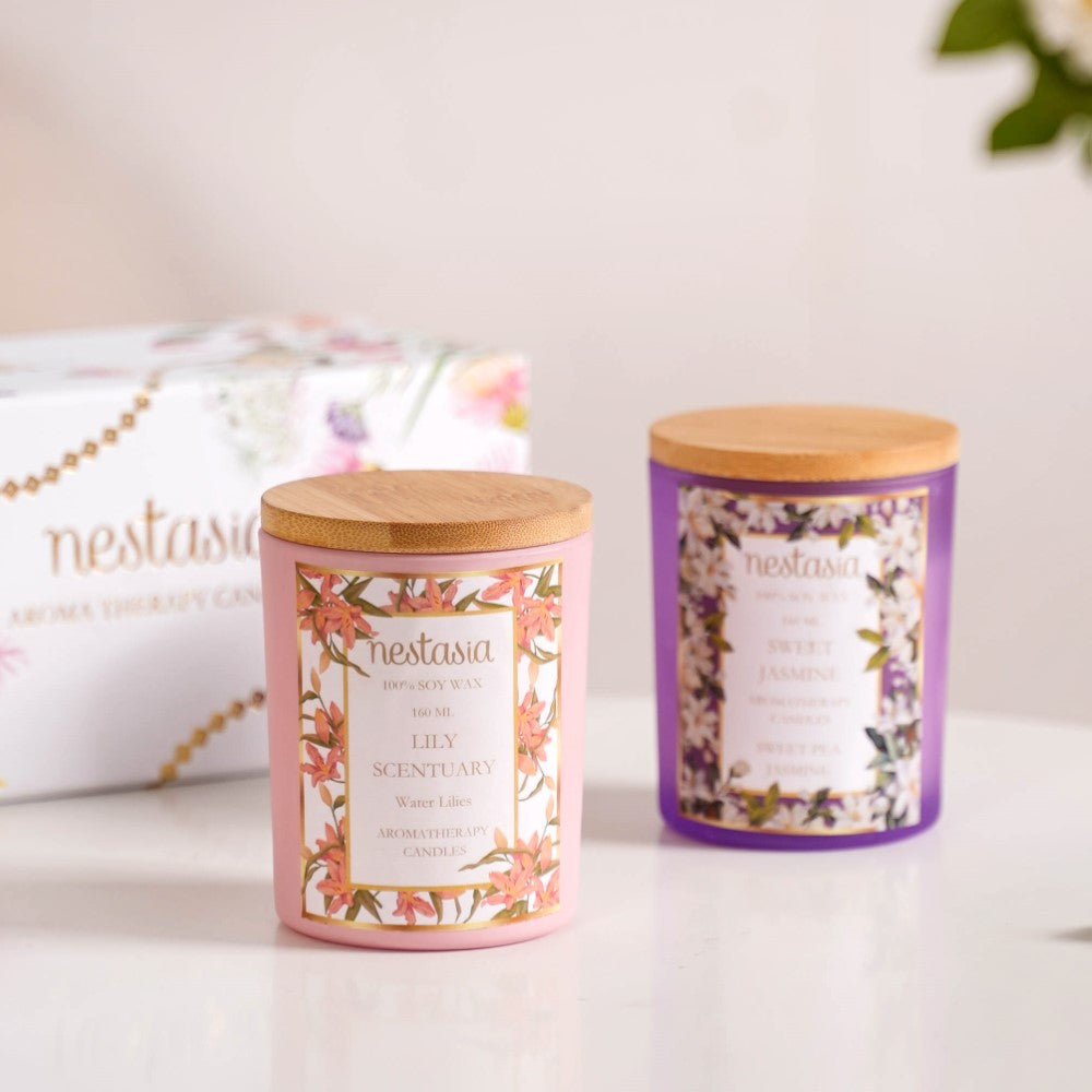 Jasmine & Lily Soy Wax Scented Candles Set Of 2 Nestasia