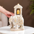 Decorated Elephant With Gold Bell Showpiece White Nestasia