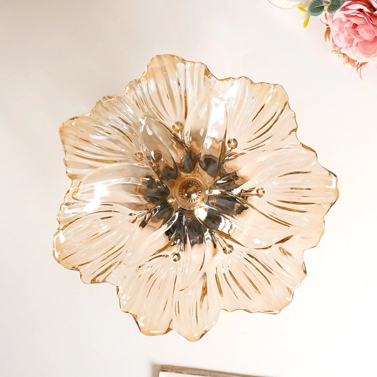 Decorative Crystal Glass Platter With Metal Stand Nestasia