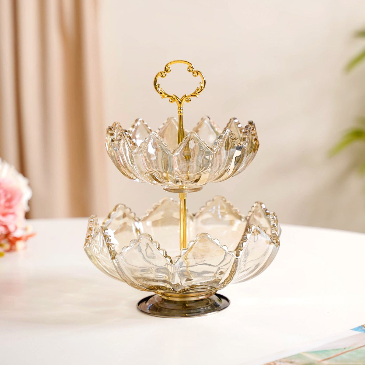Glass 2 Tier Decorative Bowl Stand Nestasia
