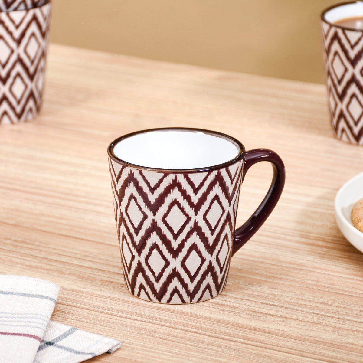 Kaleido Ceramic Tea Cup Set Of 6 Brown 250ml Nestasia