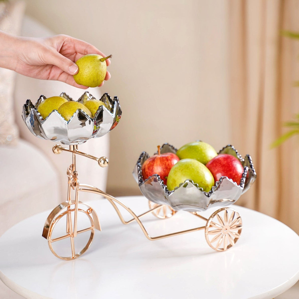 Metal Tricycle Stand With Decorative Glass Bowls Nestasia