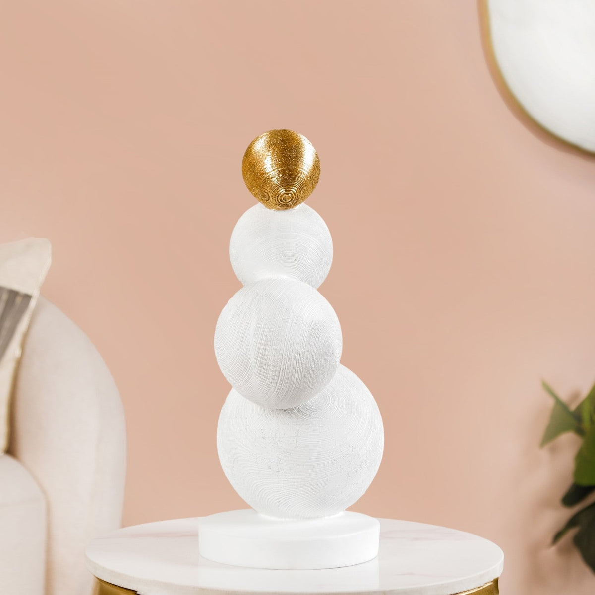Modern Spheres Sculpture White And Gold Nestasia