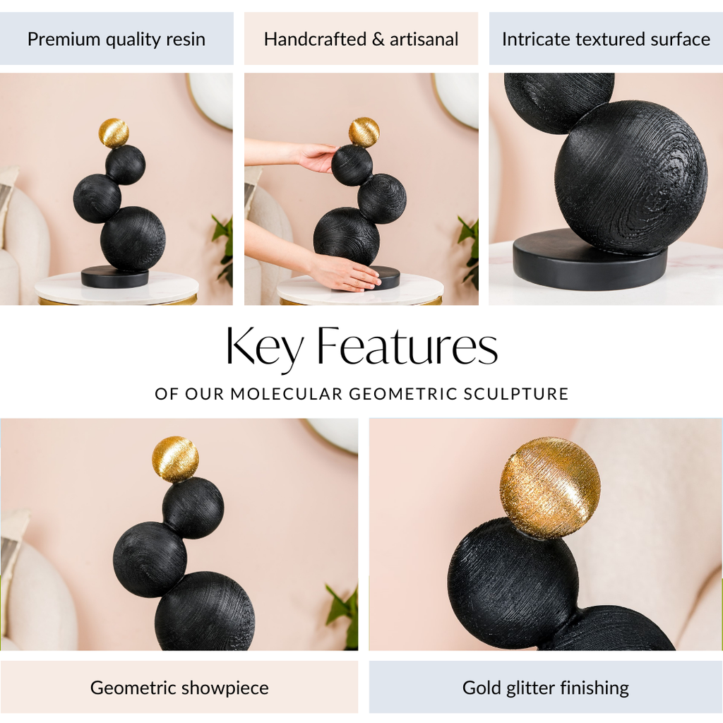 Stacked Modern Sphere Sculpture Black And Gold Nestasia