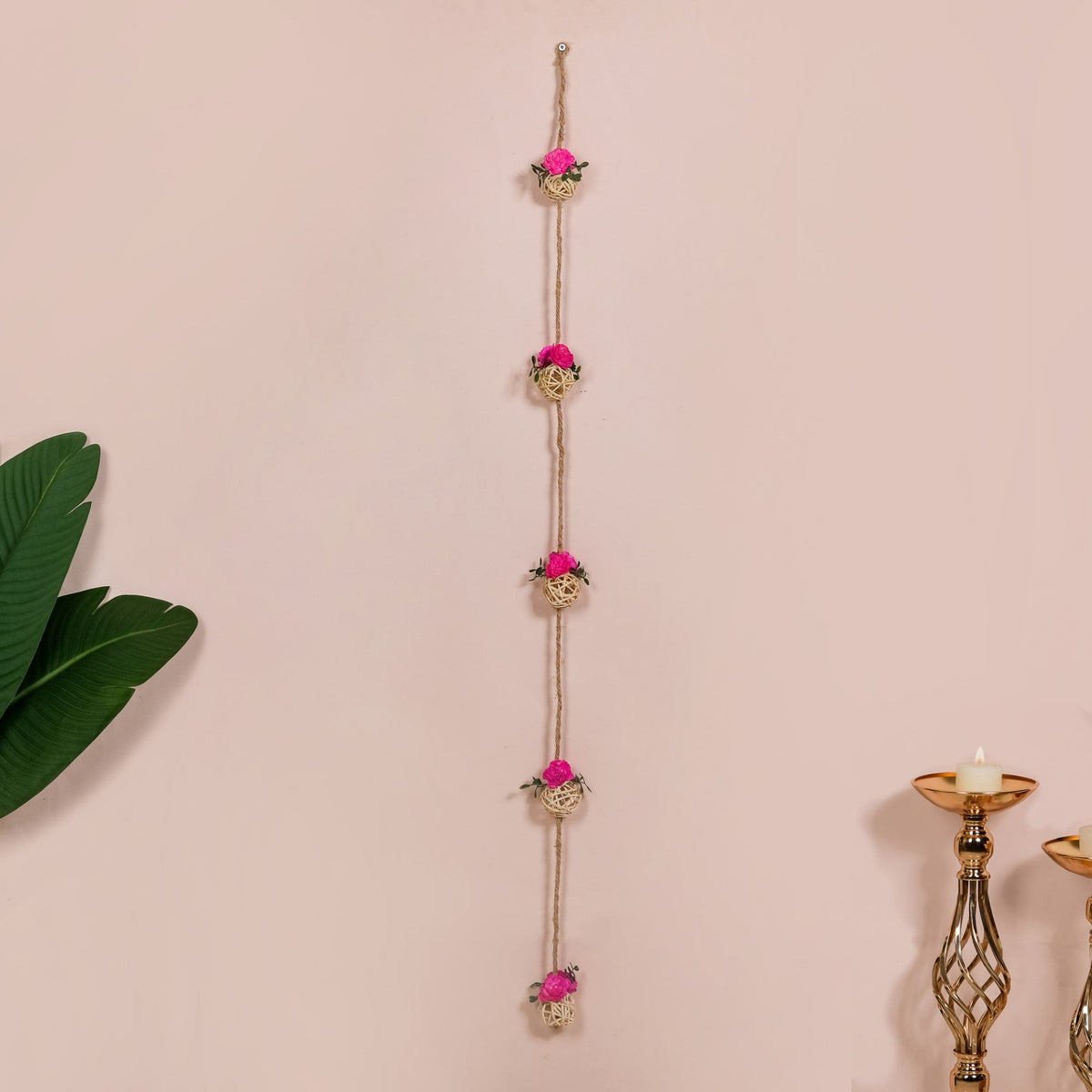 Vibrant Pink Floral Wall Hangings Set Of 15 Nestasia