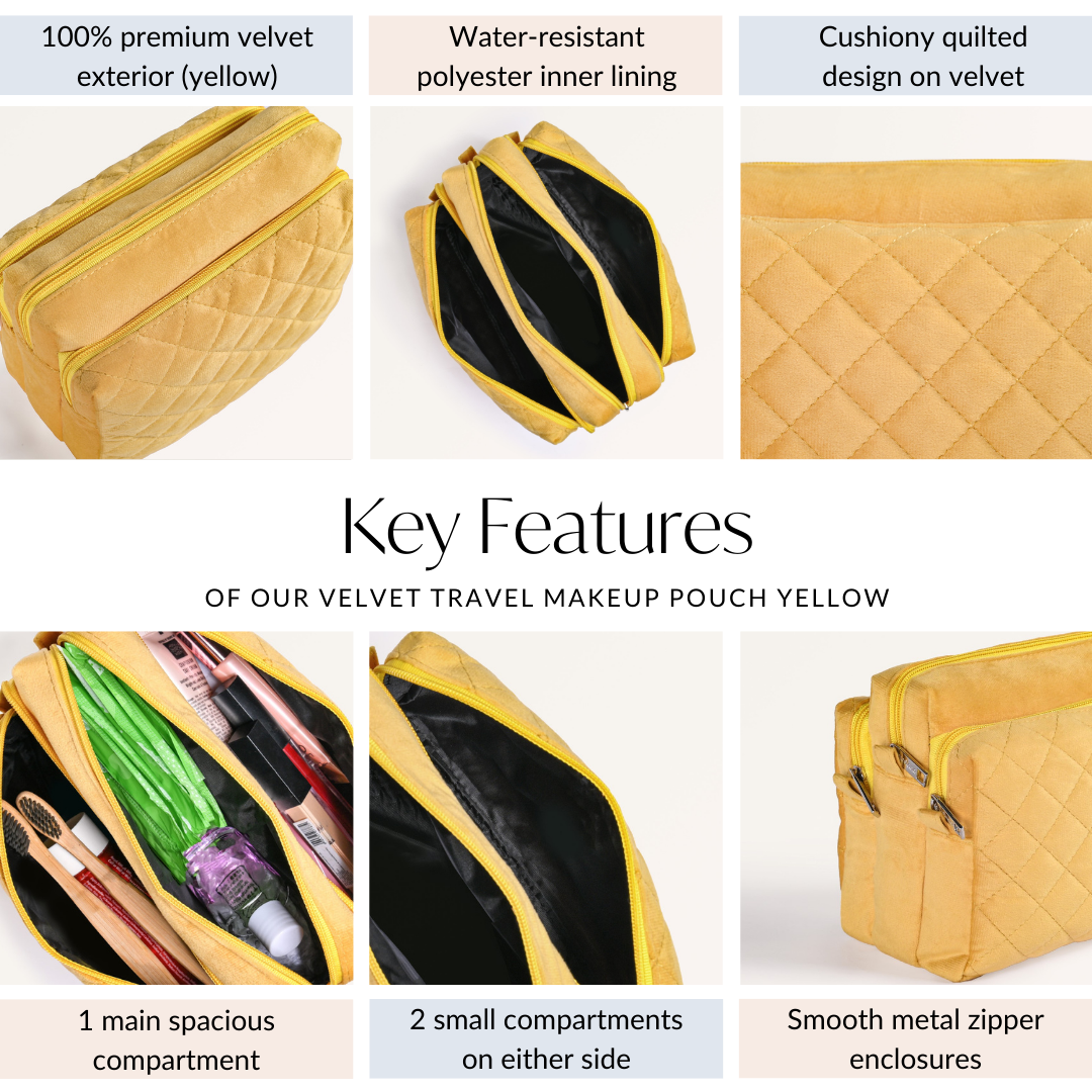 Velvet Travel Makeup Pouch Yellow Nestasia