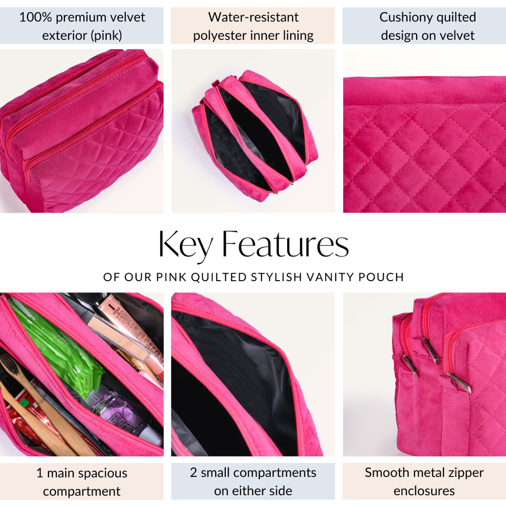 Pink Quilted Stylish Vanity Pouch Nestasia