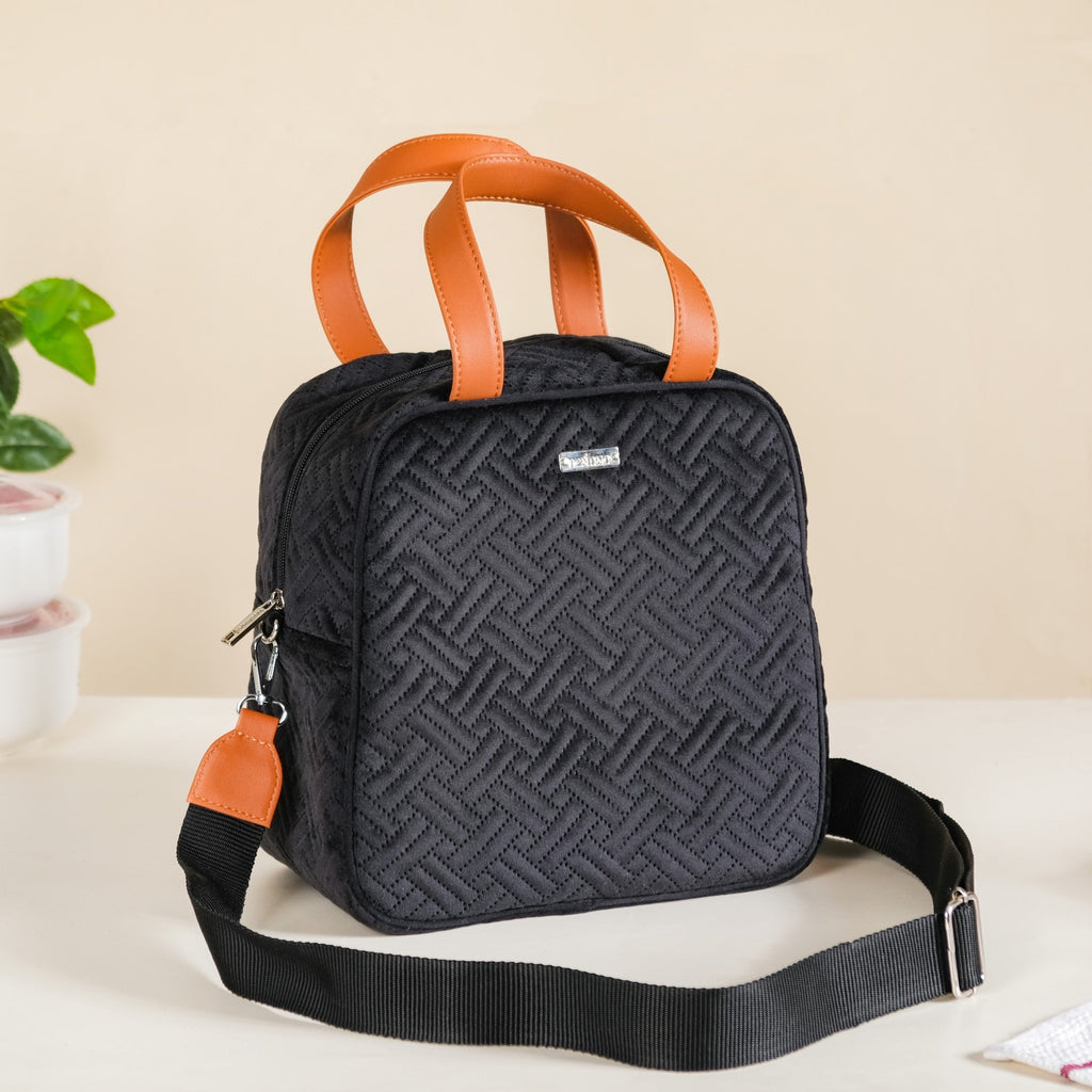 Sling Velvet Thermal Insulated Lunch Bag Black Nestasia
