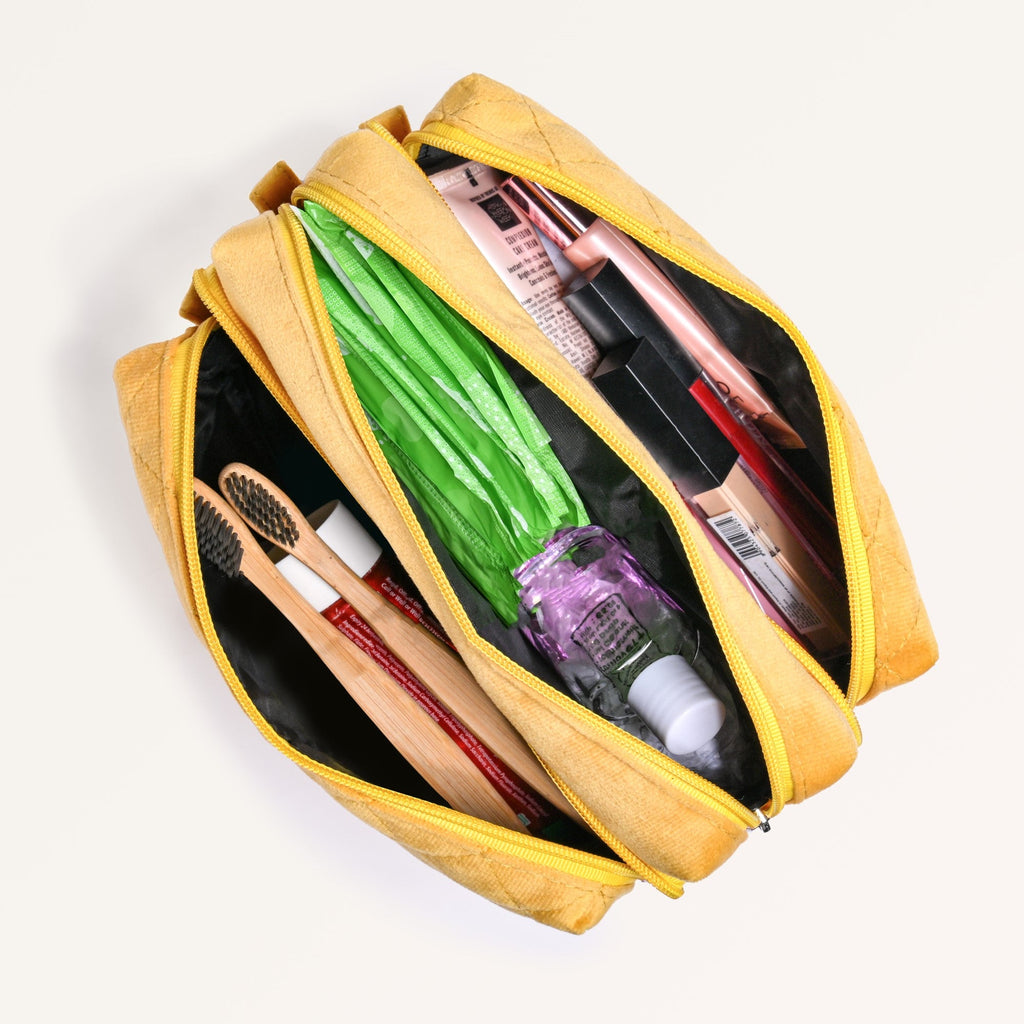 Velvet Travel Makeup Pouch Yellow Nestasia