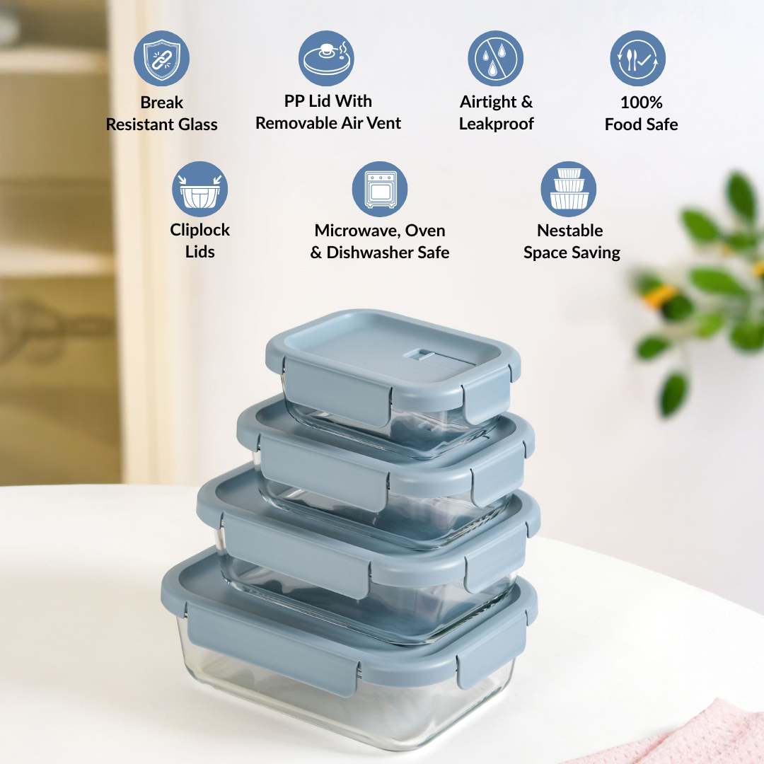 Venti Food Containers Blue Set Of 4 370ml 660ml 1000ml 1500ml Nestasia