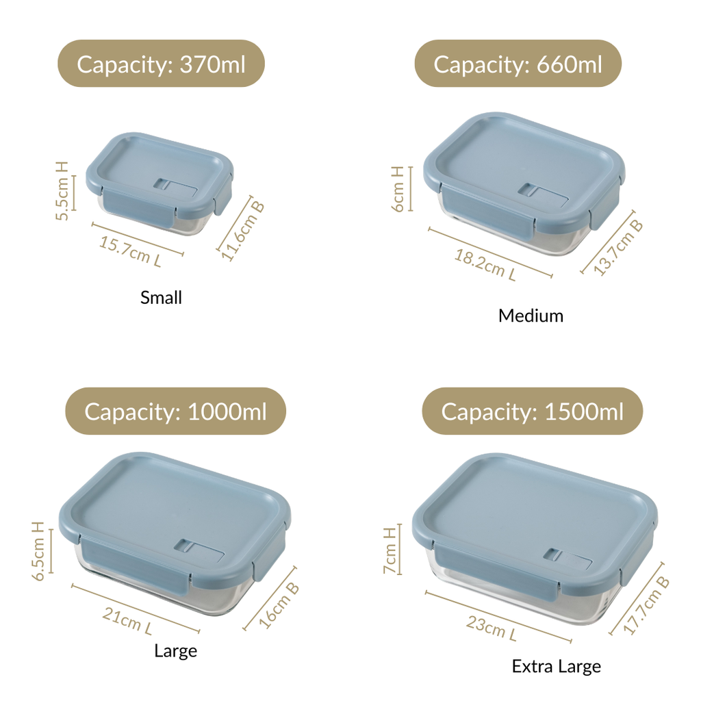 Venti Food Containers Blue Set Of 4 370ml 660ml 1000ml 1500ml Nestasia