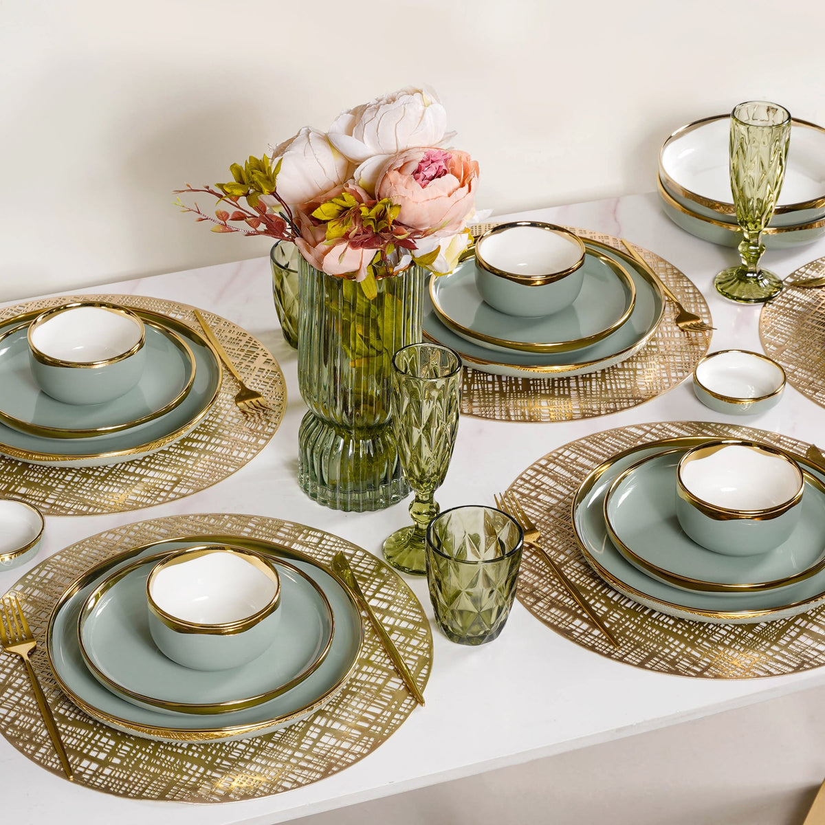 VERA Green 27 Piece Dinner Set For 6 Nestasia