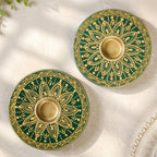 Verdant Mandala Handpainted Tealight Holder Set Of 2 Nestasia