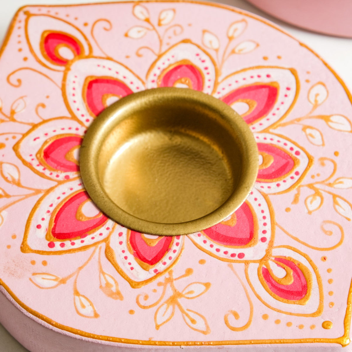Viana Wooden Handpainted Tealight Holder Set Of 2 Nestasia