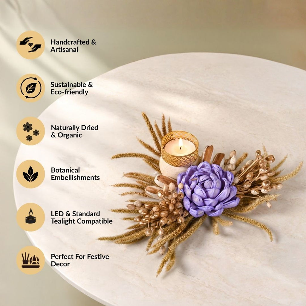 Violetta Organic Dried Flower Tealight Holder Lavender Set Of 4 Nestasia