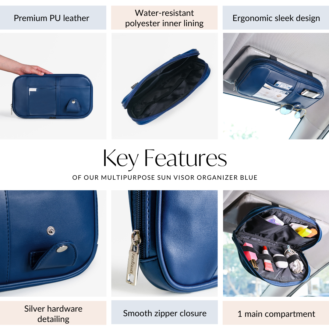 Multipurpose Car Sun Visor Organizer Blue Nestasia