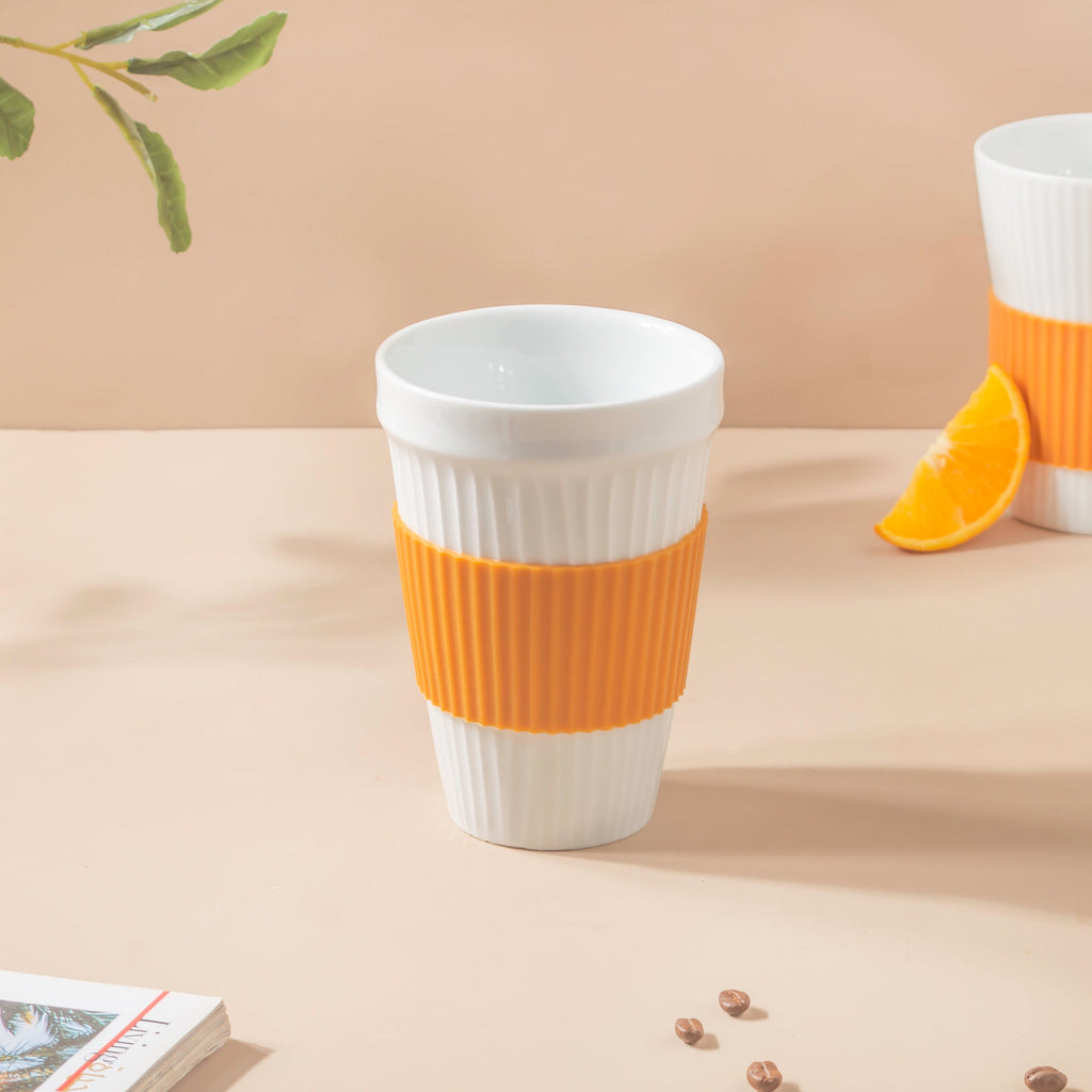 White Ribbed Drinkware With Silicone Band 400 ml Nestasia