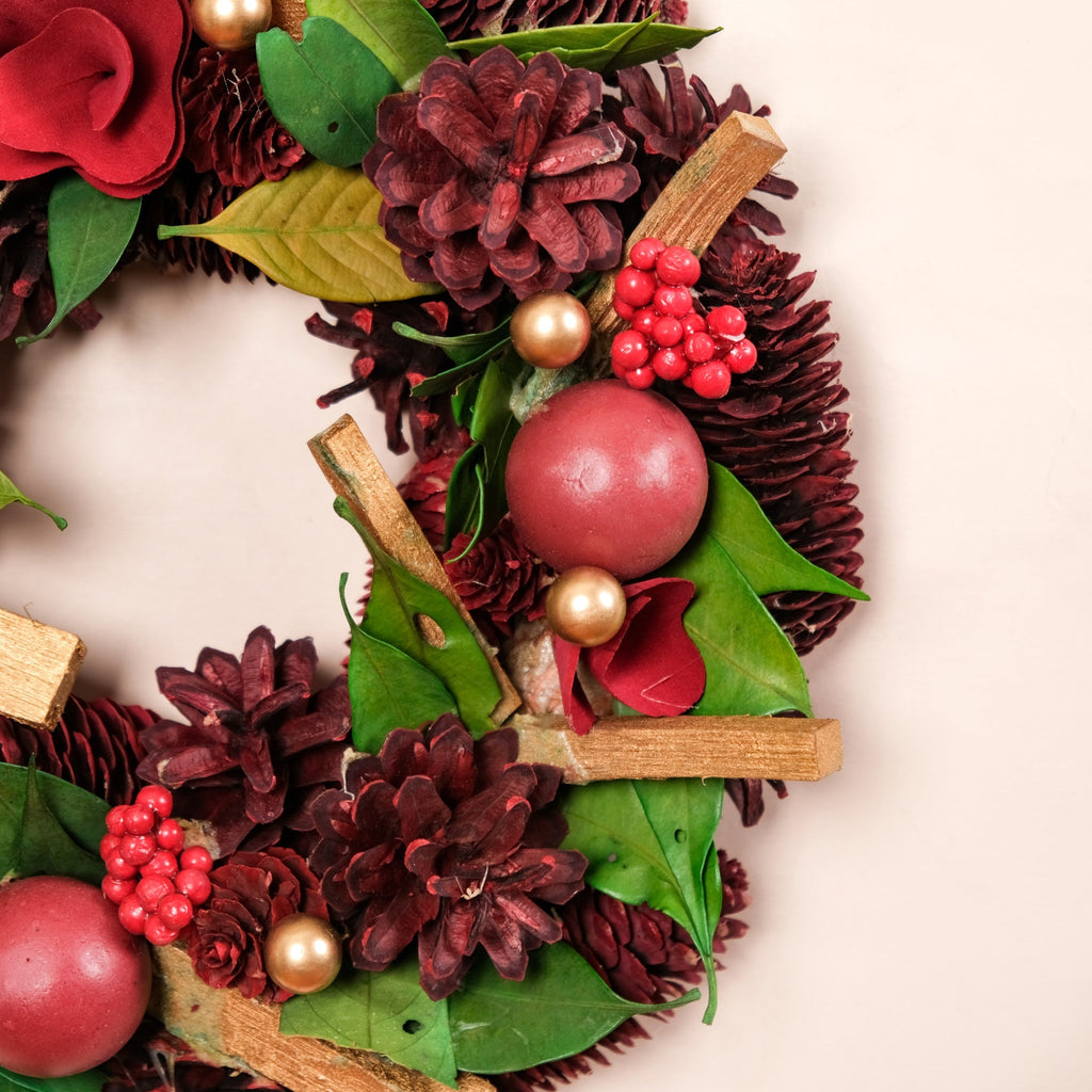 Crimson Pine Cones Ecofriendly Wreath Nestasia