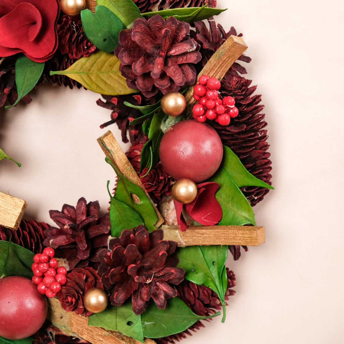 Crimson Pine Cones Ecofriendly Wreath Nestasia