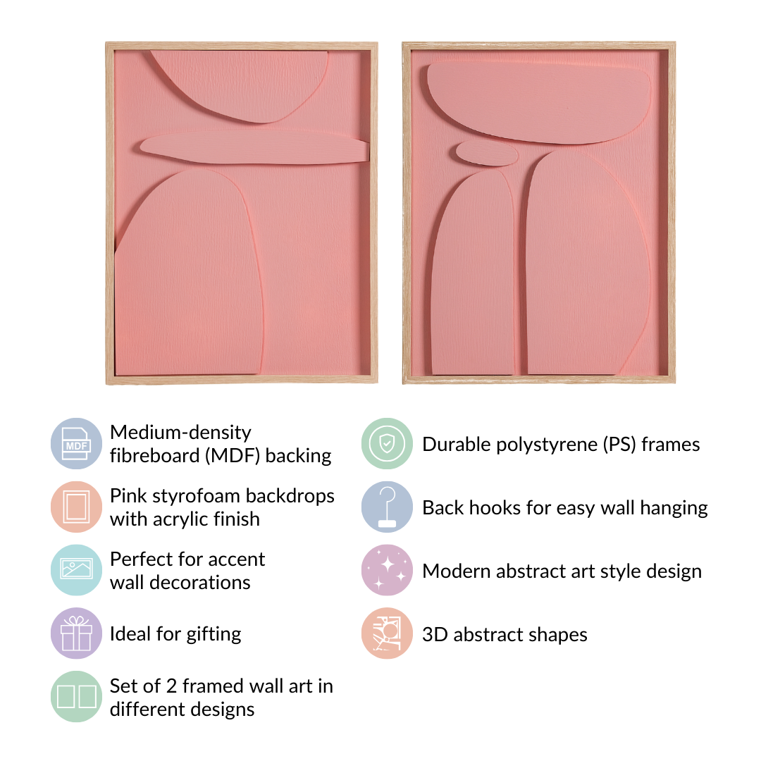 3D Abstract Wall Art Pink Set Of 2 20x16 Inch Nestasia