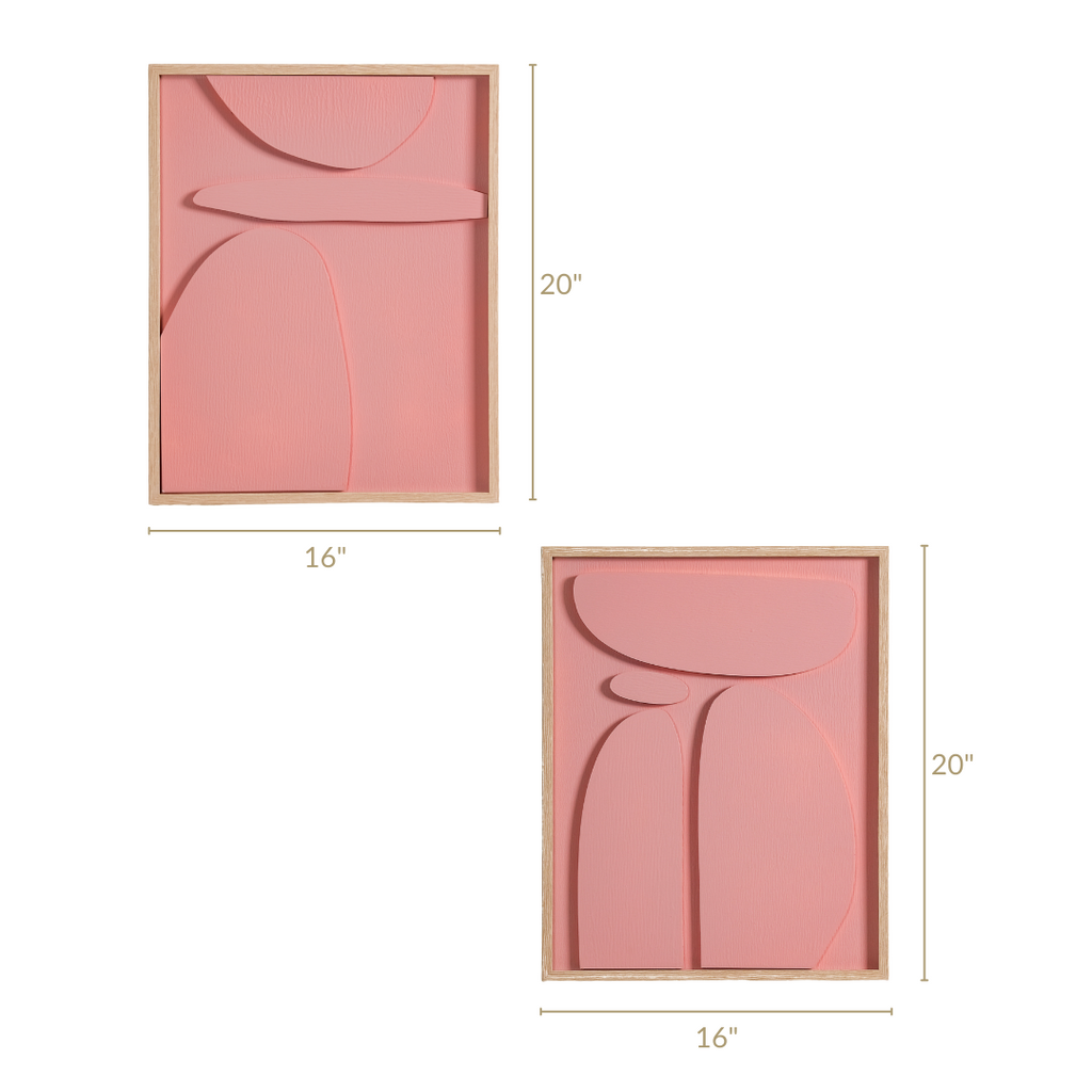 3D Abstract Wall Art Pink Set Of 2 20x16 Inch Nestasia