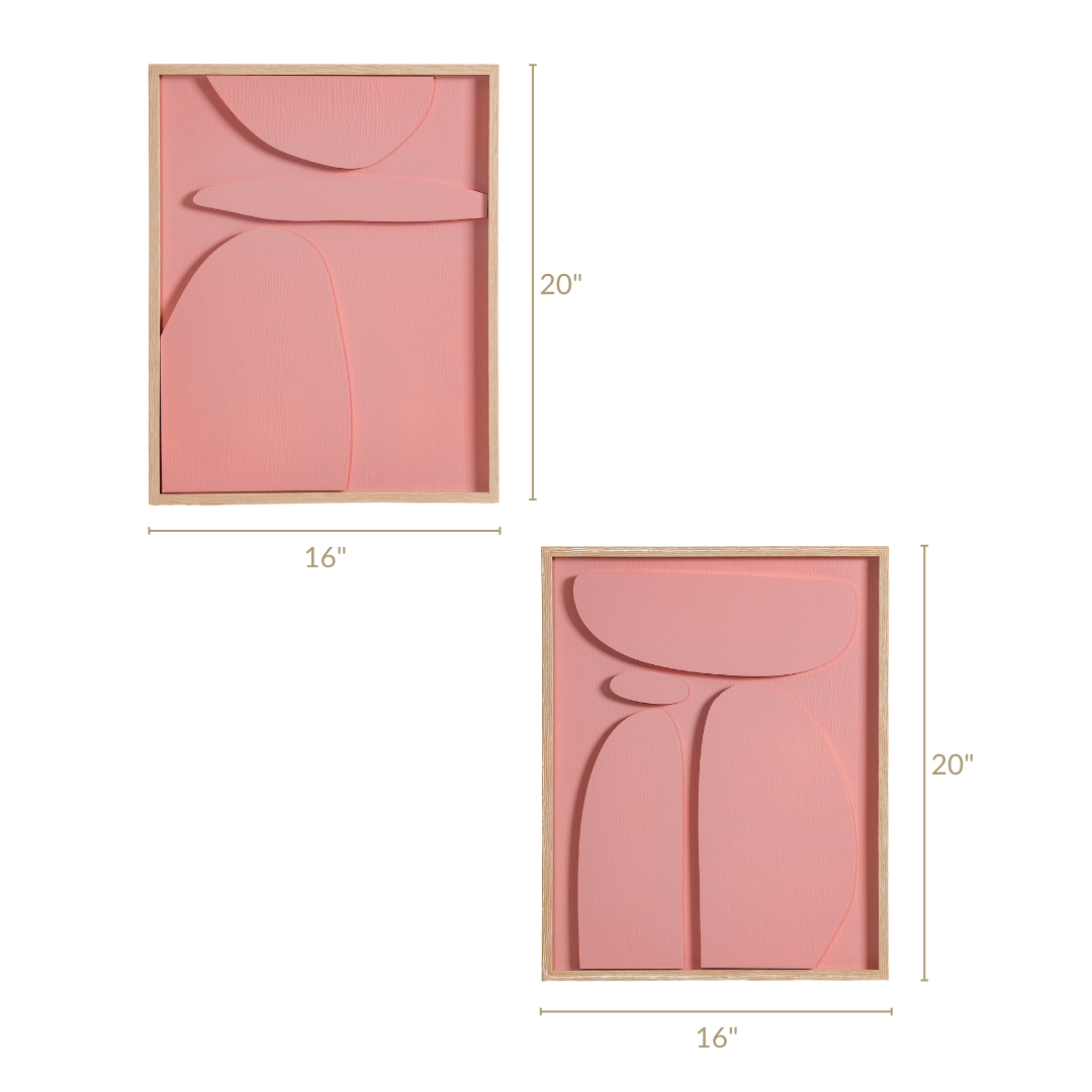 3D Abstract Wall Art Pink Set Of 2 20x16 Inch Nestasia